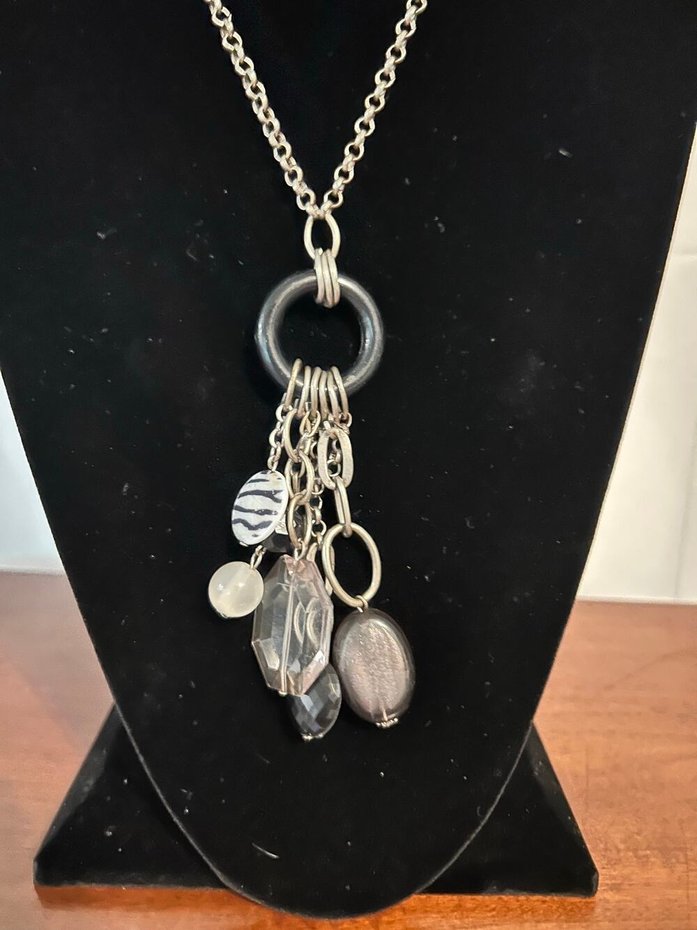 Silver Tone Cluster Charm Necklace  Beads 30" Chain